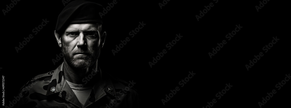 A black portrait of a simple soldier who returned from the war.