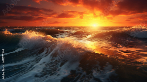 Sunset on the sea during a strong wind