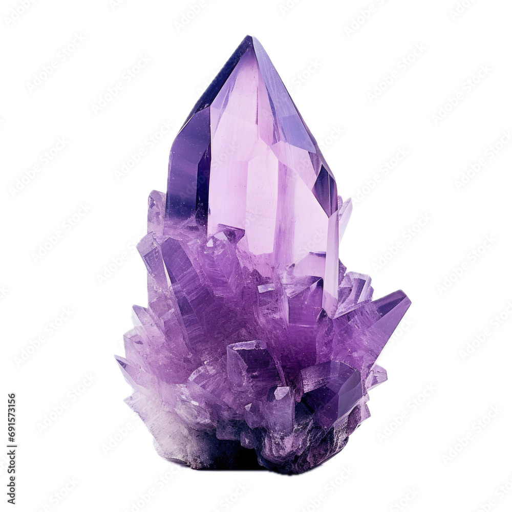 a purple Amethyst crystal in a side view, PNG, Semi-precious Gemstone-themed, isolated, and transparent photorealistic illustration. Generative ai a purple Amethyst crystal in a side view, PNG, Semi-precious Gemstone-themed, isolated, and transparent photorealistic illustration. Generative ai