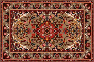 Colorful ornamental vector design for rug, tapis, yoga mat. Geometric ethnic clipart. Arabian ornamental carpet with decorative elements.Persian carpet,