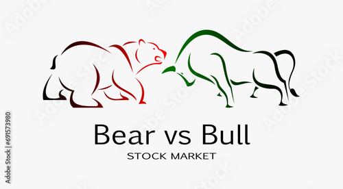 Bull or bullish run  Bear or bearish market trend in crypto currency or stocks. Trade exchange, green up or red down arrows graph. Cryptocurrency price chart. Global economy crash or boom. © MZGN