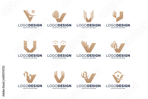 Collection of initial letter V building logo designs.