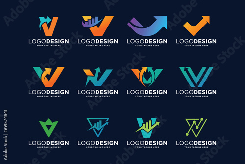 Collection of letter V logo designs for marketing, investment and business