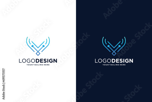 Letter V logo design for digital technology symbol.