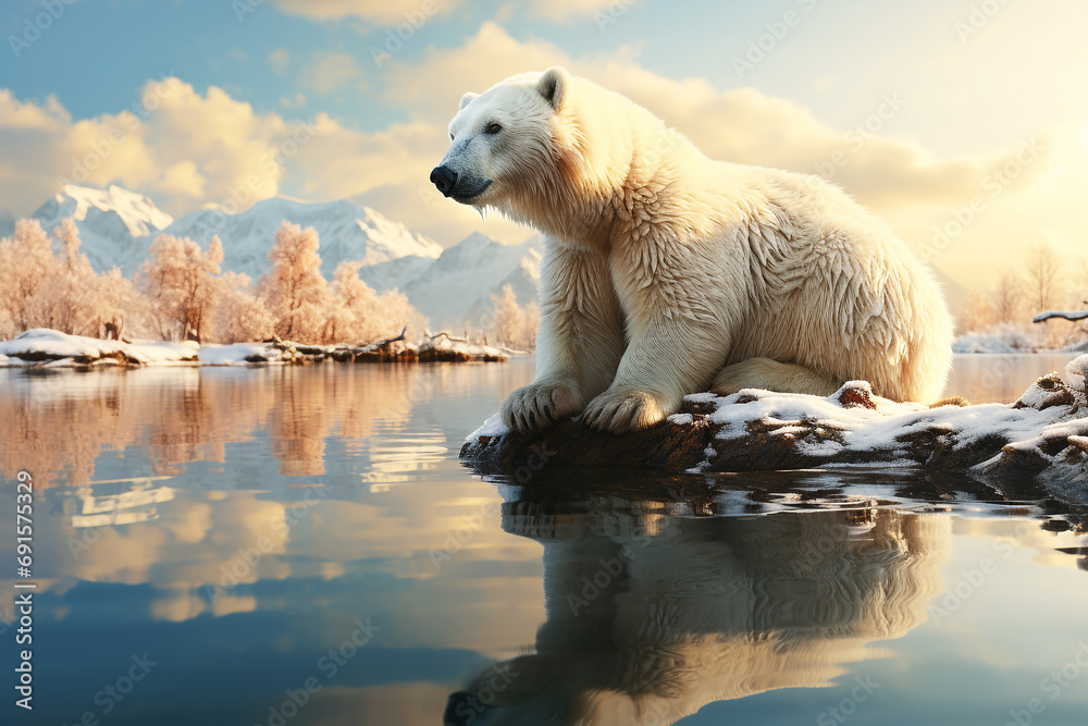 Polar bear standing on iceberg in the ocean