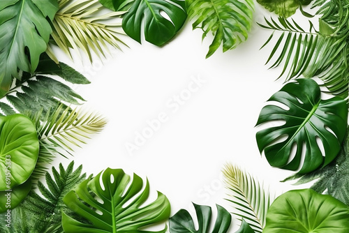Blank paper with tropical green leaves background © Inlovehem