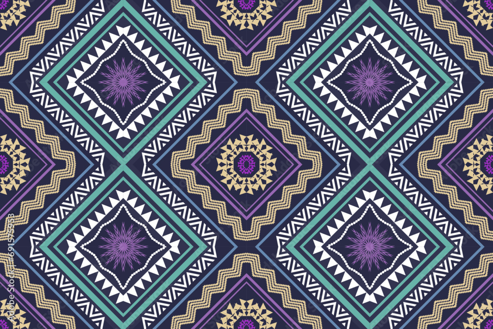 Geometric ethnic aztec embroidery style.Figure ikat oriental traditional art pattern.Design for ethnic background,wallpaper,fashion,clothing,wrapping,fabric,element,sarong,graphic,vector illustration.