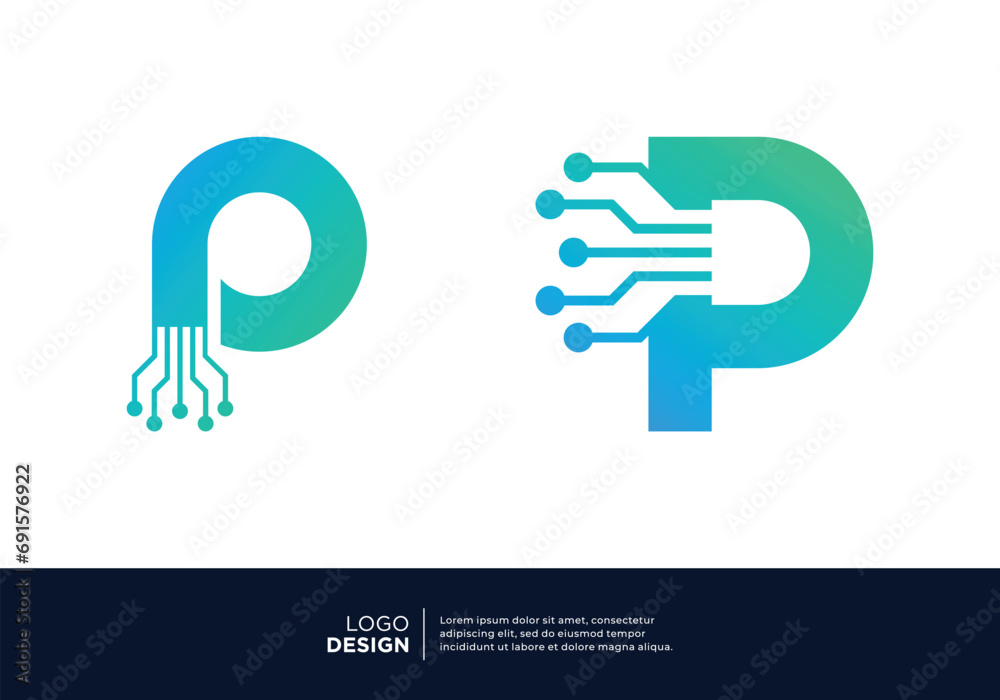 Technology letter P logo design. Creative and modern logo design - obrazy, fototapety, plakaty 