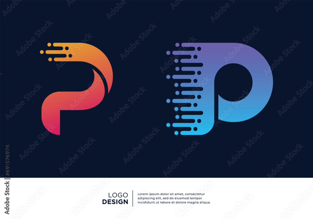 Digital connection letter P logo design collection. - obrazy, fototapety, plakaty 