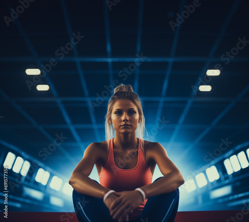 Athletic woman resting in sports facility (ID: 691577358)