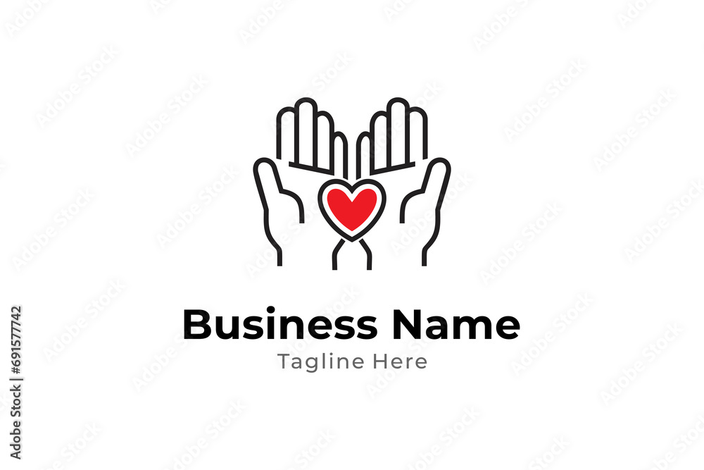 hand care logo design with heart symbol suitable for humanity, caring, charity, and foundation hand care logo design with heart symbol suitable for humanity, caring, charity, and foundation