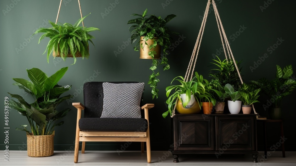 background with Indoor Living Room Chair with Leafy Potted Plant generated by AI tool