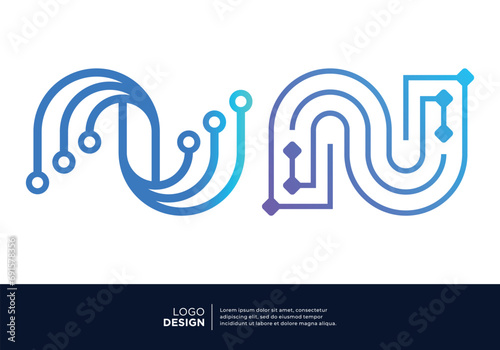 Initial letter N smart logo design. Artificial Intelligence concept.
