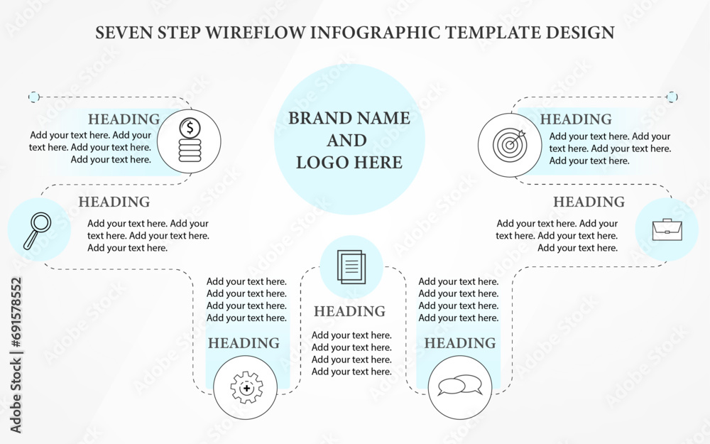 Seven step process flow infographic template design, light blue line flow template design Seven step process flow infographic template design, light blue line flow template design