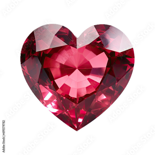 a heart-shaped Ruby gemstone, top view, isolated, and transparent PNG in a holiday Jewelry-themed, photorealistic illustration. Generative ai