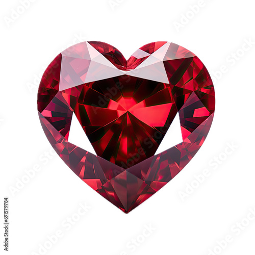 a heart-shaped Ruby gemstone, top view, isolated, and transparent PNG in a holiday Jewelry-themed, photorealistic illustration. Generative ai