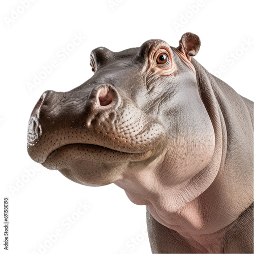  a Hippopotamus portrait in a 3 4 view  PNG  in a Wildlife-themed  isolated  and transparent photorealistic illustration. Generative ai