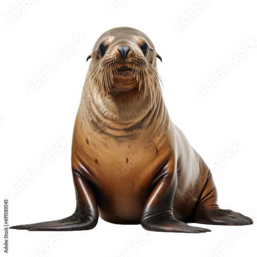 a California sea lion in a front view  isolated and transparent PNG in a Wildlife-themed  photorealistic illustration. Generative ai