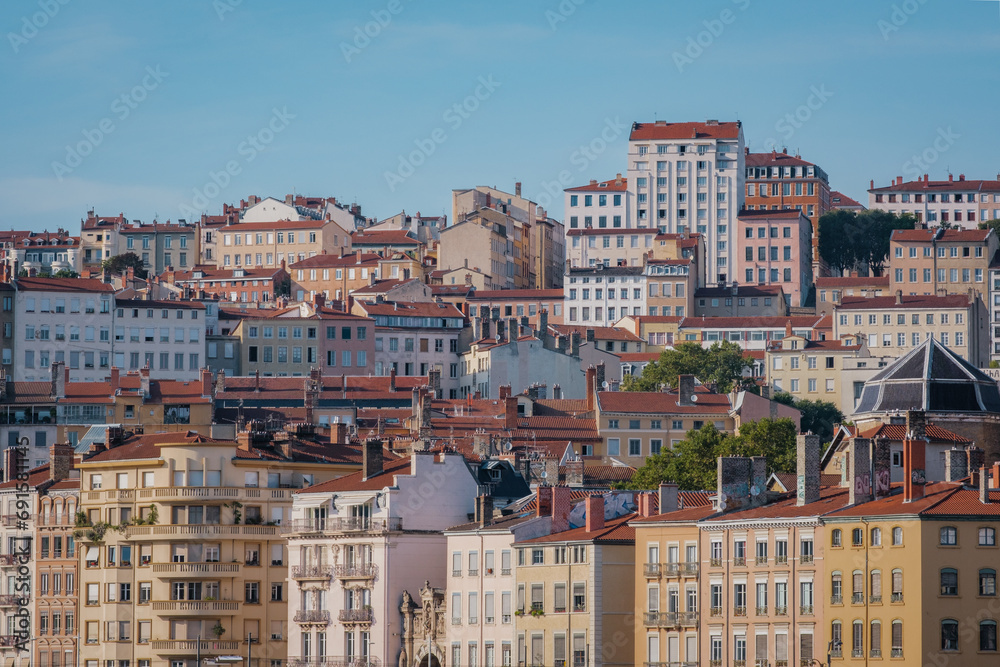 View of the Croix Rousse district in Lyon, an old textile workers' neighborhood situated on a hill (Rhone, France)