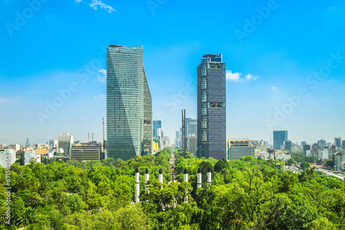skyline of mexico city and Chapultepec park