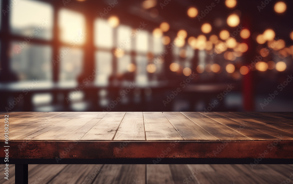 Empty table blurred dark fitness gym background Generated AI