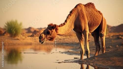 Camel animal drinking water AI Generated pictures