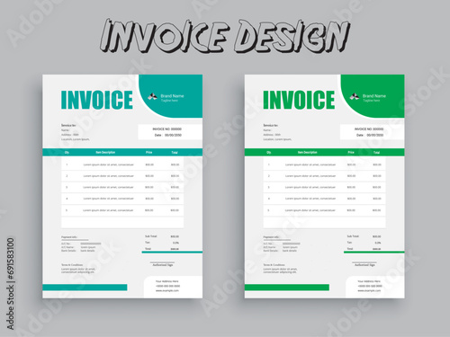 Clean invoice template vector design. Invoice Design. Business invoice form template. Invoicing quotes, money bills or pricelist and payment agreement design templates. payment receipt.