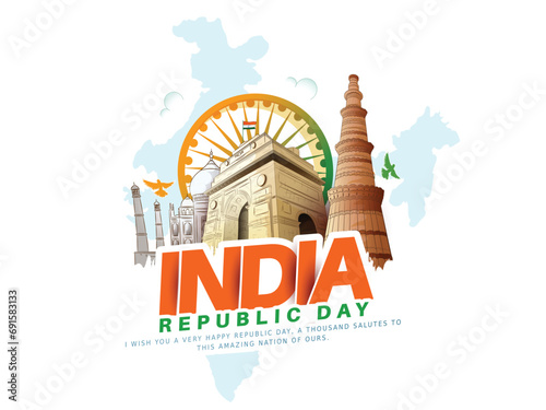 vector sketch poster of  indian monuments for india republic Day (26 January).
