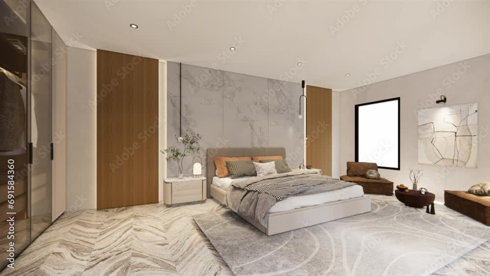 3d rendering. Interior house bedroom.Loft style Apartment residence in cozy bedroom. 3d rendering. Interior house bedroom.Loft style Apartment residence in cozy bedroom.
