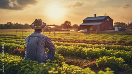 Farmer looking over his farm field.