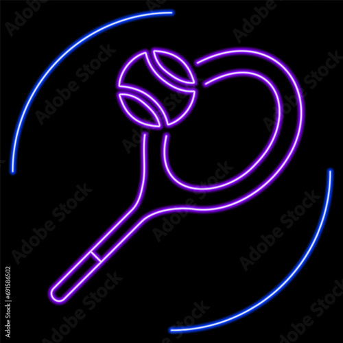 tennis neon sign, modern glowing banner design, colorful modern design trend on black background. Vector illustration.