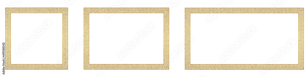 Greek pattern decorative frames with golden glitter effect isolated on transparent background - obrazy, fototapety, plakaty 