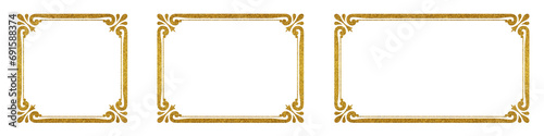 Decorative frames with golden glitter effect isolated on transparent background
