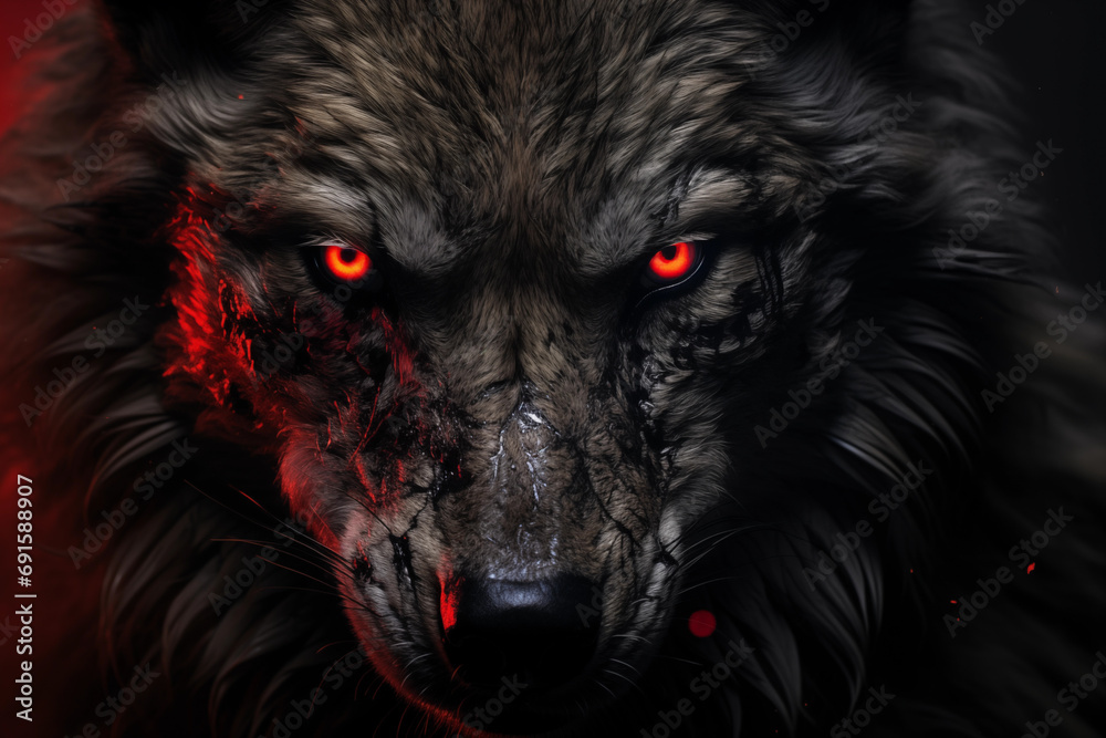 Red-Eyed Wolf created with Generative AI technology