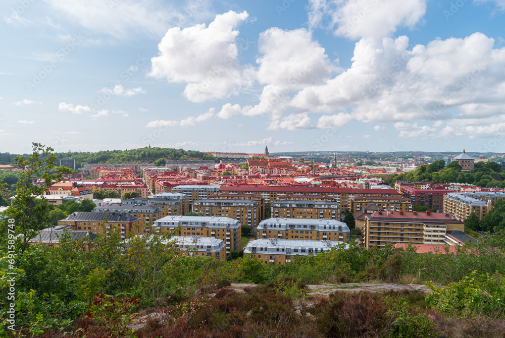 Panoramic view of residential buildings of Gothenburg city from the hill, Sweden.