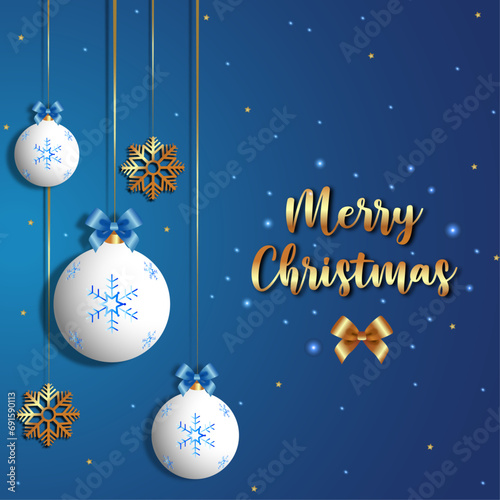 Banner para Navidad, con esferas y fondo azul