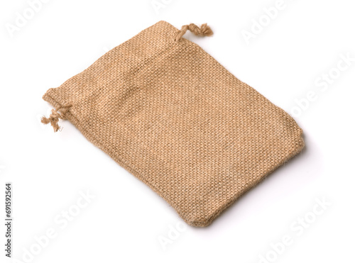 Empty small burlap drawstring bag