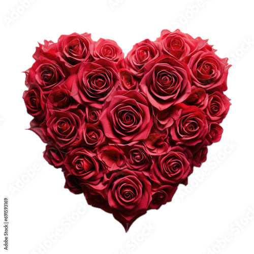 a bouquet of red roses in a heart shaped  top view  in a PNG  Valentine-themed  isolated  and transparent photorealistic illustration. Generative ai