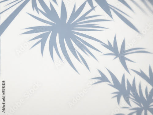 White gray grunge cement texture wall leaf plant shadow background.Summer tropical travel beach with minimal concept. Flat lay palm nature