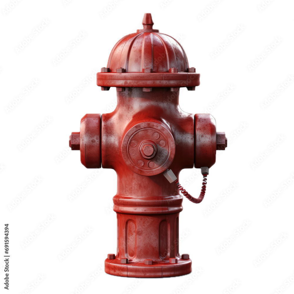 a Red fire hydrant, in a side view, isolated and transparent PNG in a Firefighter-themed, photorealistic illustration. Generative ai a Red fire hydrant, in a side view, isolated and transparent PNG in a Firefighter-themed, photorealistic illustration. Generative ai