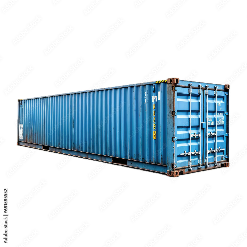 a Blue Shipping container in a 3/4 view, isolated and transparent PNG in a Cargo industry-themed, photorealistic illustration. Generative ai a Blue Shipping container in a 3/4 view, isolated and transparent PNG in a Cargo industry-themed, photorealistic illustration. Generative ai
