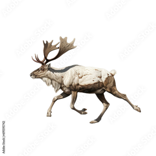  a Reindeer/Caribou, running, side view, isolated, and transparent PNG in a holiday Wildlife-themed, photorealistic illustration. Generative ai © Purple Penguin GFX