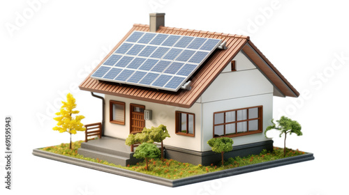Solar panels on the roof of a house in a top view, isolated and transparent PNG in an Alternative energy-themed, photorealistic illustration. Generative ai © Purple Penguin GFX