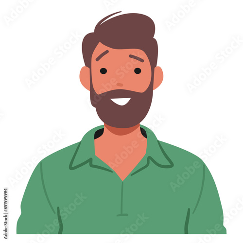 Joyful Man Wears A Radiant Smile That Lights Up His Face, Conveying Happiness And Positivity, Vector Illustration