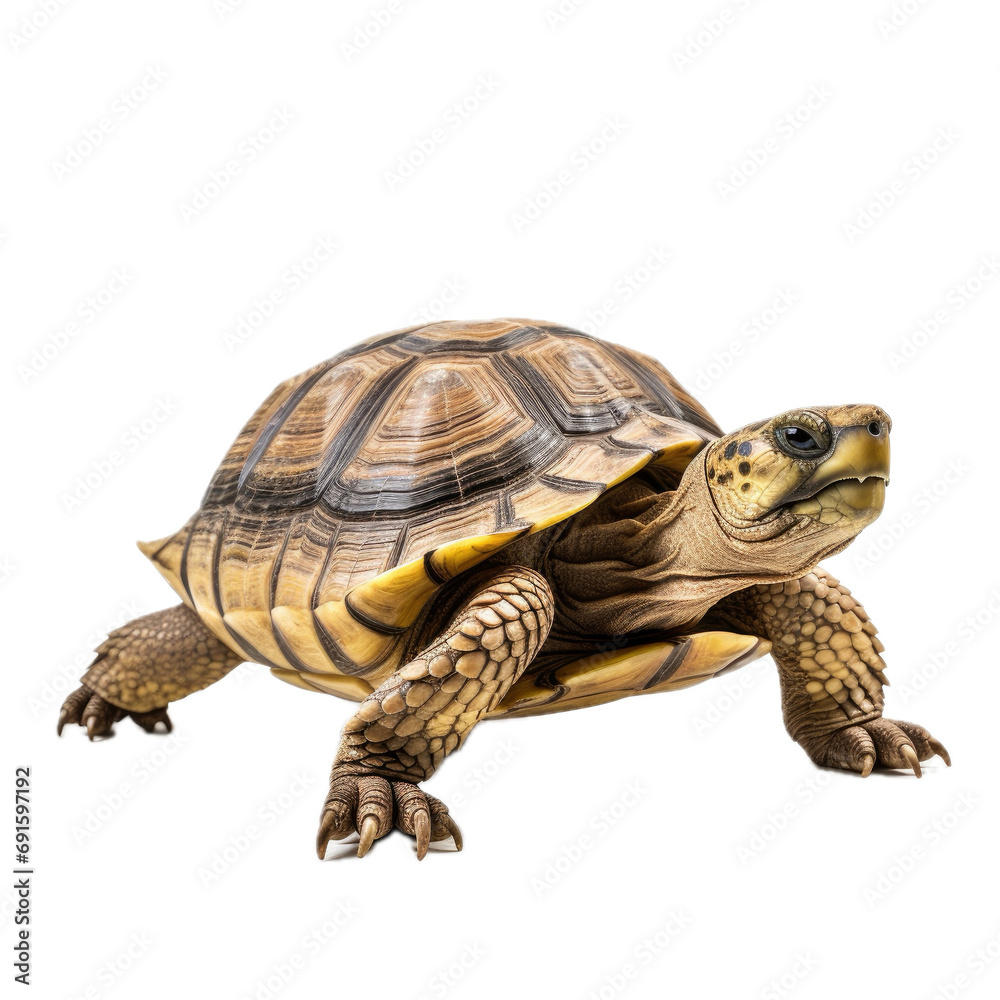Obraz premium a Tortoise, 3/4 view, isolated and transparent PNG in a Nature-themed, photorealistic illustration. Generative ai