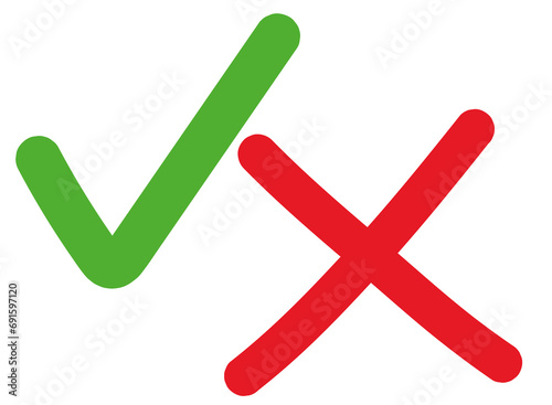yes and no - tick and cross on transparent background