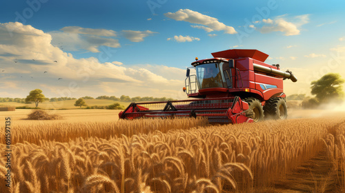 Combain is collecting on the wheat crop. Agricultural machinery in the field. Grain harvest. photo