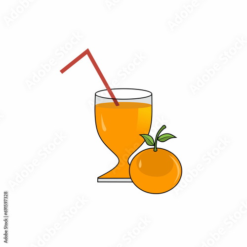 Vector design illustration of orange juice drink in glass.  suitable for promotional needs for orange drink products, advertising, etc.