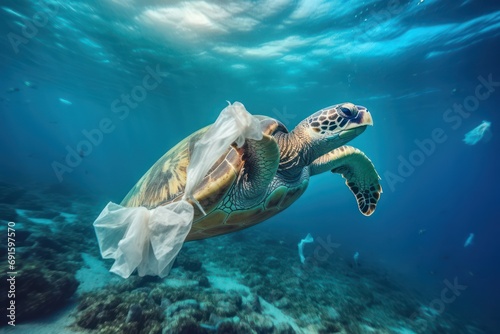 Plastic Pollution In Ocean - Turtle Eat Plastic Bag © Celina