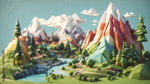 Fototapeta Naklejka Na Ścianę i Meble -  Abstract cartoon style 3d natural landscape render